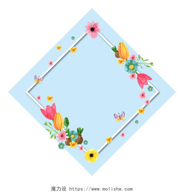 鲜花边框花朵边框手绘清新蓝色花框矢量边框母亲节边框